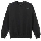A black crewneck sweatshirt with a small white 'glitter' logo embroidered on the left chest, displayed against a solid white background.