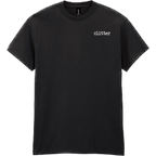 A black short-sleeve crewneck t-shirt with the word 'clitter' printed in white lowercase serif font on the left chest, shown against a plain white background.